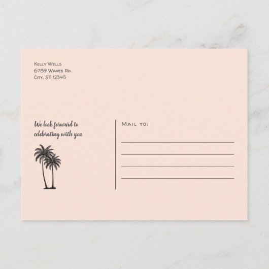 Carte Postale Faire-part Eau de plage et sable sauvez la date (Dos)