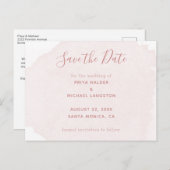 Carte Postale Faire-part Éclaboussure d'aquarelle rose poussiéreux Enregist (Devant / Derrière)