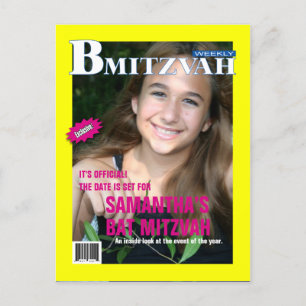 Carte Postale Faire-part Économies de magazine de bat mitzvah le rose de