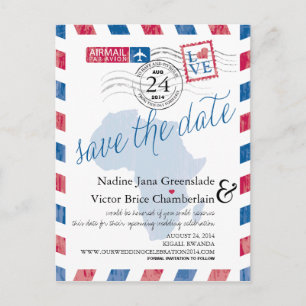 Carte Postale Faire-part Économies de mariage de par avion du Rwanda
