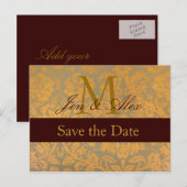 Carte Postale Faire-part Économies d'or de damassé le monogramme (Devant / Derrière)