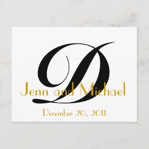 Carte Postale Faire-part Économies du monogramme D le blanc de noir d'or de