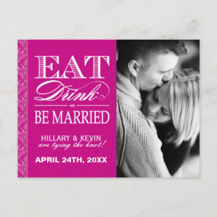 Carte Postale Faire-part Économies modernes de damassé de Fuschia la date