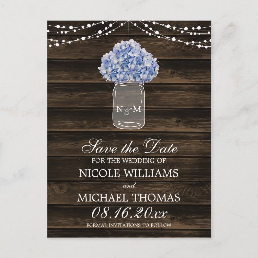 Carte Postale Faire-part Économies rustiques en bois de grange de pot de (Devant)