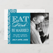 Carte Postale Faire-part Économies turquoises chiques de damassé la date (Devant / Derrière)