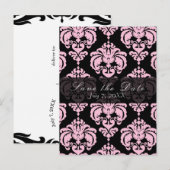 Carte Postale Faire-part Économisez à la date du mariage chic damassé noir  (Devant / Derrière)