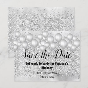 Carte Postale Faire-part Économisez la date Ballons argentés Paillettes