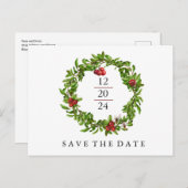 Carte Postale Faire-part Économisez la date de l'hiver Canneberge (Devant / Derrière)