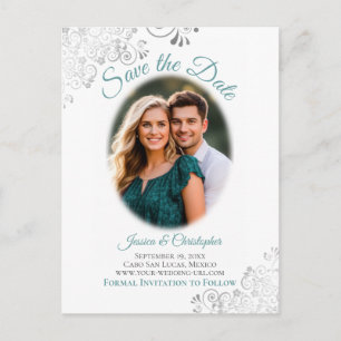 Carte Postale Faire-part Économisez la date de mariage argenté avec photo s