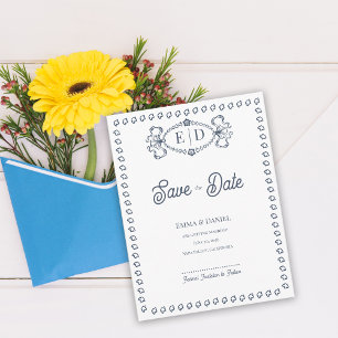 Carte Postale Faire-part Économisez la date de mariage avec monogramme et c