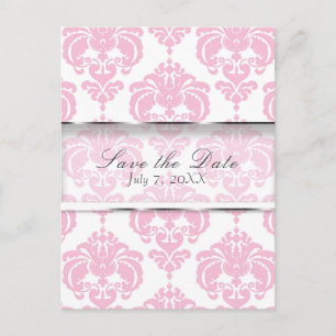 Carte Postale Faire-part Économisez la date de mariage chic damassé rose et