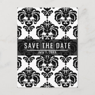 Carte Postale Faire-part Économisez la date de mariage chic en damas noir e