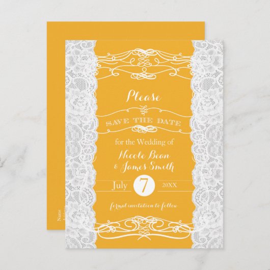 Carte Postale Faire-part Économisez la date de mariage élégant en dentelle  (Devant / Derrière)