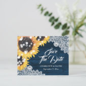 Carte Postale Faire-part Économisez la date de mariage Fleur de soleil Bleu (Debout devant)