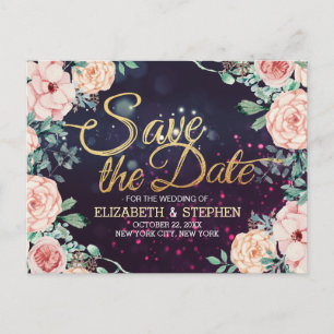 Carte Postale Faire-part Économisez la date de mariage Floral Moderne Viole