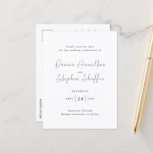 Carte Postale Faire-part Économisez la date de mariage moderne noir et blan