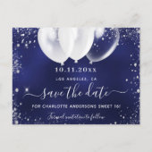 Carte Postale Faire-part Économisez la date des ballons bleus marine blancs (Devant)