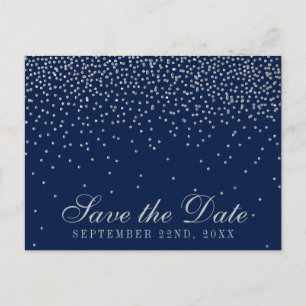 Carte Postale Faire-part Économisez la date en bleu marine et argenté avec