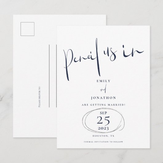 Carte Postale Faire-part Économisez la date en écriture manuscrite au crayo (Devant / Derrière)