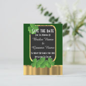 Carte Postale Faire-part Économisez la date en vert et or irlandais (Debout devant)