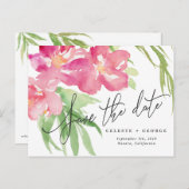 Carte Postale Faire-part Économisez la date florale aquarelle tropicale (Devant / Derrière)