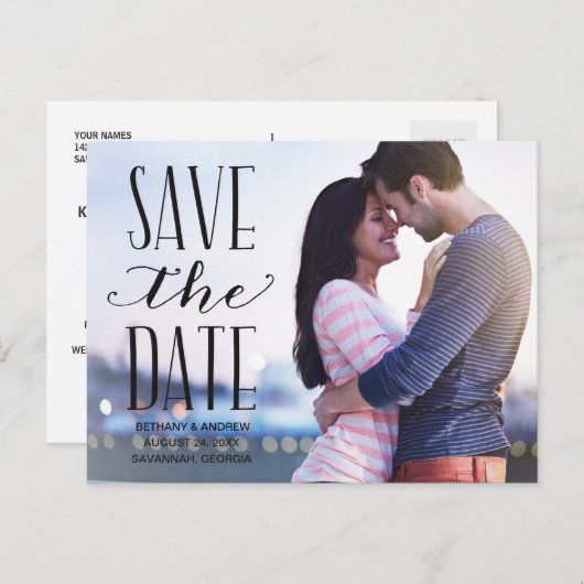 Carte Postale Faire-part Écrasement de lettrage rustique Photo Enregistrer  (Devant / Derrière)