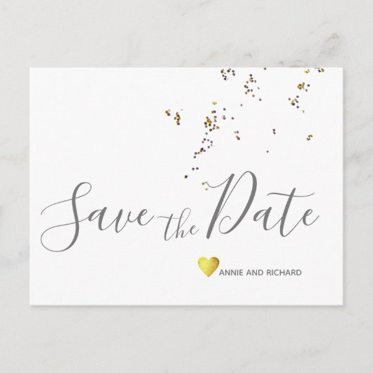 Carte Postale Faire-part Écrit à la main Enregistrer la date confetti amour (Devant)