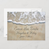 Carte Postale Faire-part Écrit dans Sand Beach Économisez la date (Devant / Derrière)