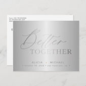 Carte Postale Faire-part Écriture argentée mieux ensemble mariage enregistr (Devant / Derrière)