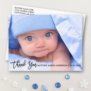 Carte Postale Faire-part Écriture au Pinceau Moderne Nouveau Bébé Merci B