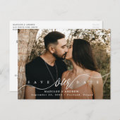 Carte Postale Faire-part Écriture fleurie Photo Enregistrez la date (Devant / Derrière)