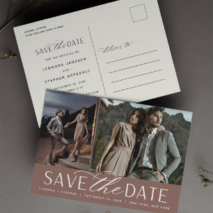 Carte Postale Faire-part Écriture lisse Deux photos de mariage Enregistre