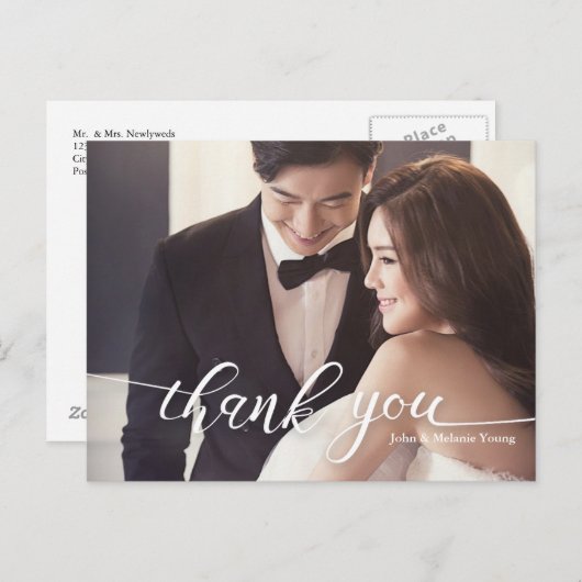 CARTE POSTALE FAIRE-PART ÉCRITURE MANUSCRITE REMERCIEMENTS DE MARIAGE (Devant / Derrière)