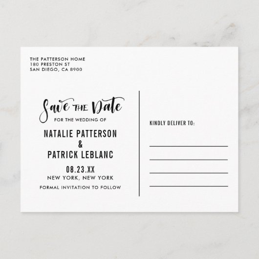 Carte Postale Faire-part Écriture manuscrite sur tableau noir Photo Enregis (Dos)