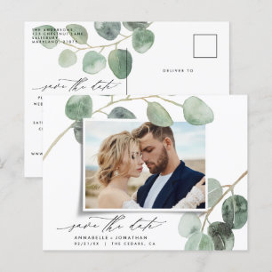 Carte Postale Faire-part Écriture moderne élégante photo mariage vintage