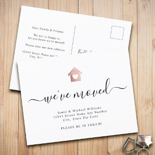 Carte Postale Faire-part Écriture moderne Nous avons déménagé Rose Gold Acc