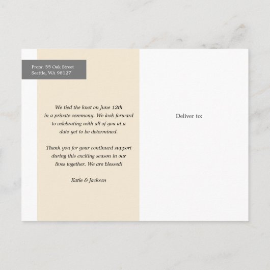 Carte Postale Faire-part Écriture Photo de mariage décontracté (Dos)