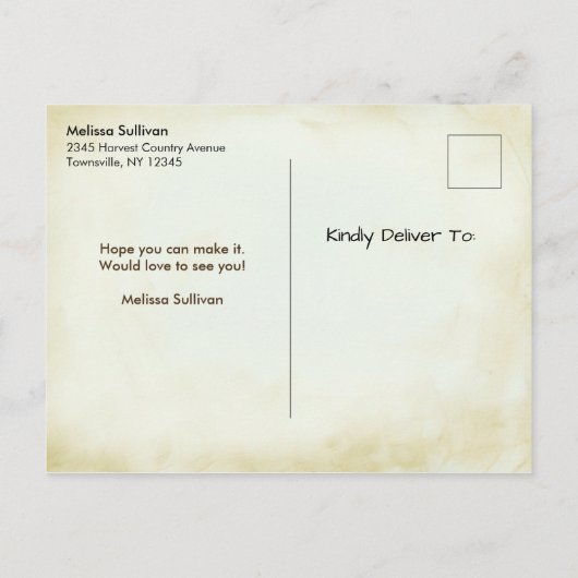 Carte Postale Faire-part Écureuil et citrouilles Automne Rustique STD (Dos)