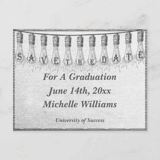 Carte Postale Faire-part Edison Light Bulb Graduation Enregistrer La Date (Devant)
