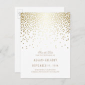 Carte Postale Faire-part effet feuille d'or confettis élégant save the date (Devant / Derrière)