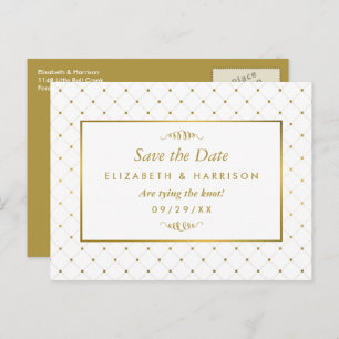 Carte Postale Faire-part Effet Foil Blanc & Or Moderne Enregistrer La Date