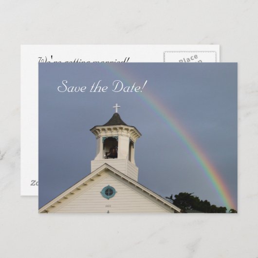 Carte Postale Faire-part Église Arc-en-ciel Enregistrer la date (Devant / Derrière)