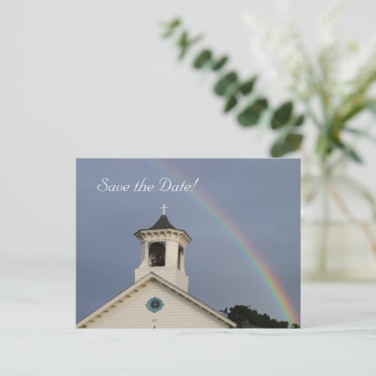 Carte Postale Faire-part Église Arc-en-ciel Enregistrer la date (Debout devant)