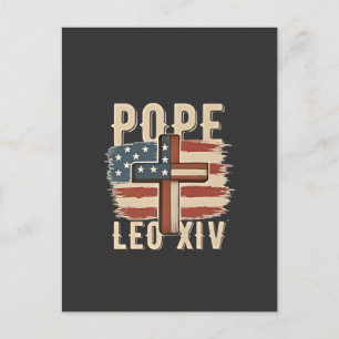 Carte Postale Faire-part Église chrétienne du pape Léon XIV Drapeau américa