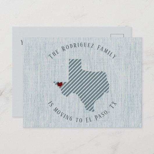 Carte Postale Faire-part El Paso Blue Linen et Heart Texas Moving (Devant / Derrière)