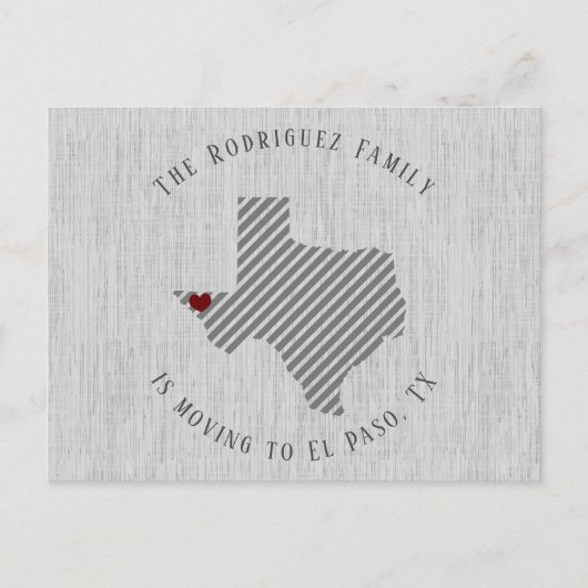 Carte Postale Faire-part El Paso Gris Lin et Coeur Texas Moving (Devant)