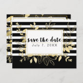Carte Postale Faire-part Élégance Botanique Moderne Noir Or Save the Date (Devant / Derrière)