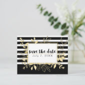 Carte Postale Faire-part Élégance Botanique Moderne Noir Or Save the Date (Debout devant)