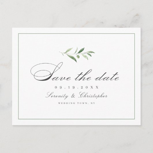 Carte Postale Faire-part Élégance classique Script de verdure enregistrer l (Devant)