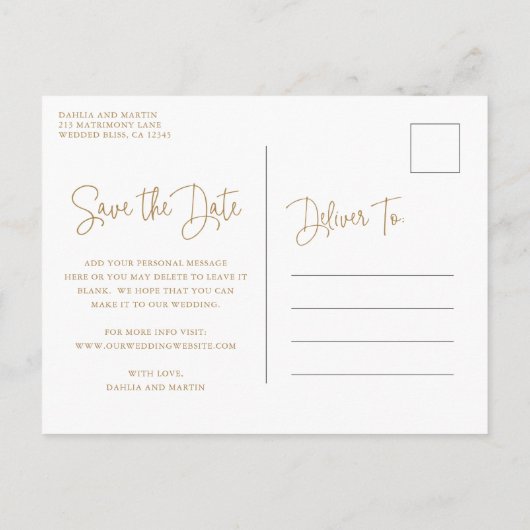 Carte Postale Faire-part Élégance Tropicale Moderne Or Save the Date (Dos)